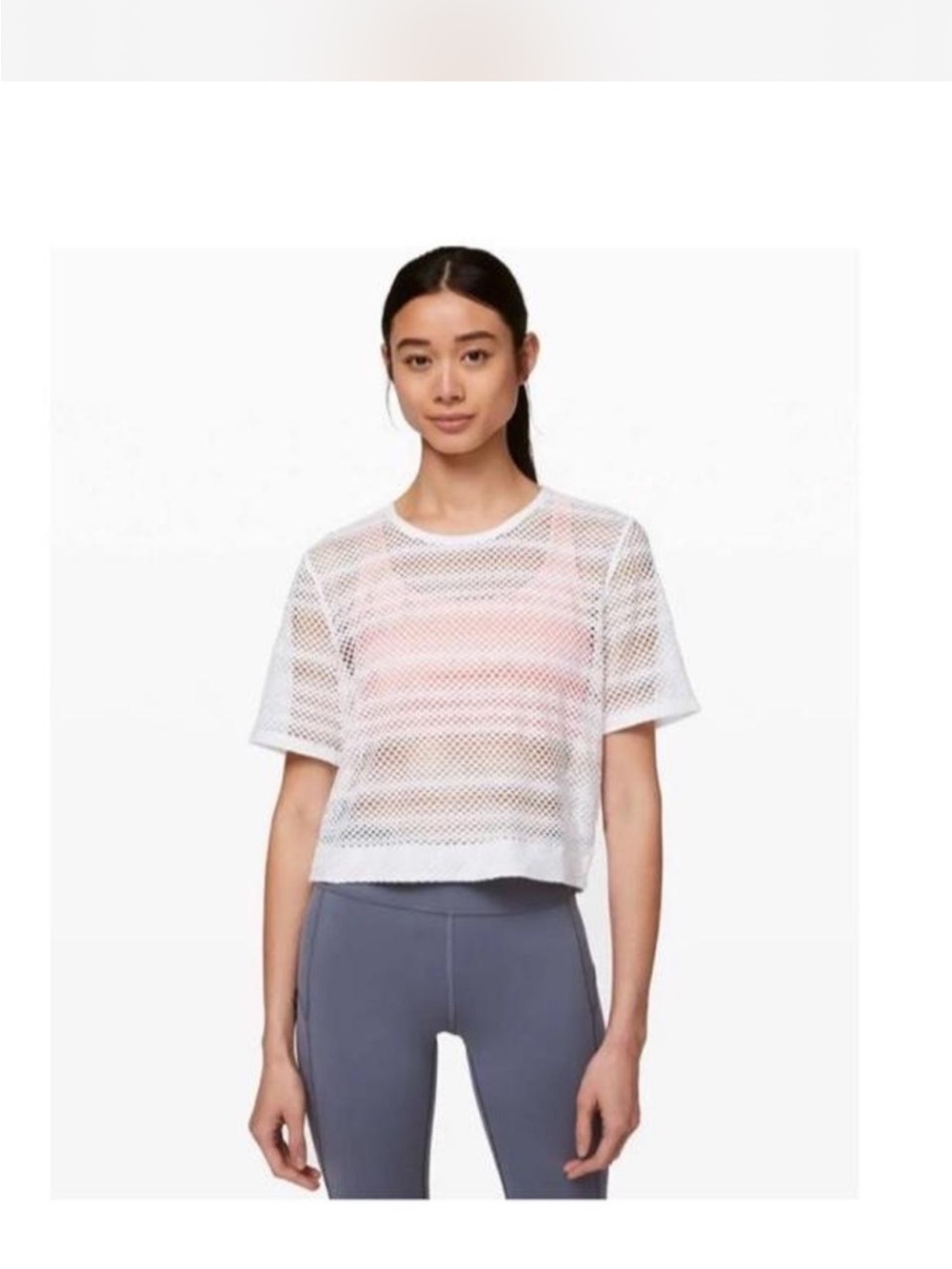 Lululemon White Mesh Crop Short Sleeve Top - Women's Athletic Tee